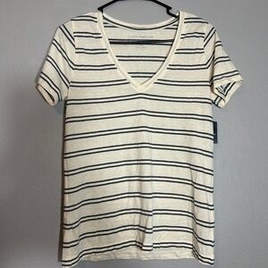 Lucky Brand Striped Tee V-Neck Casual Top Short Sleeve XS